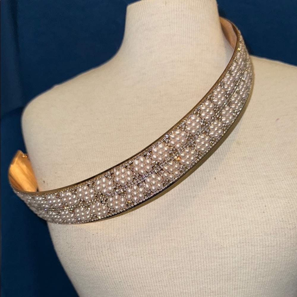 Elegant Gold and White Pearl Choker belt